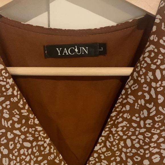 Flutter-Sleeve Brown Maxi Wrap Dress with Self-Tie Belt - Picture 2 of 5